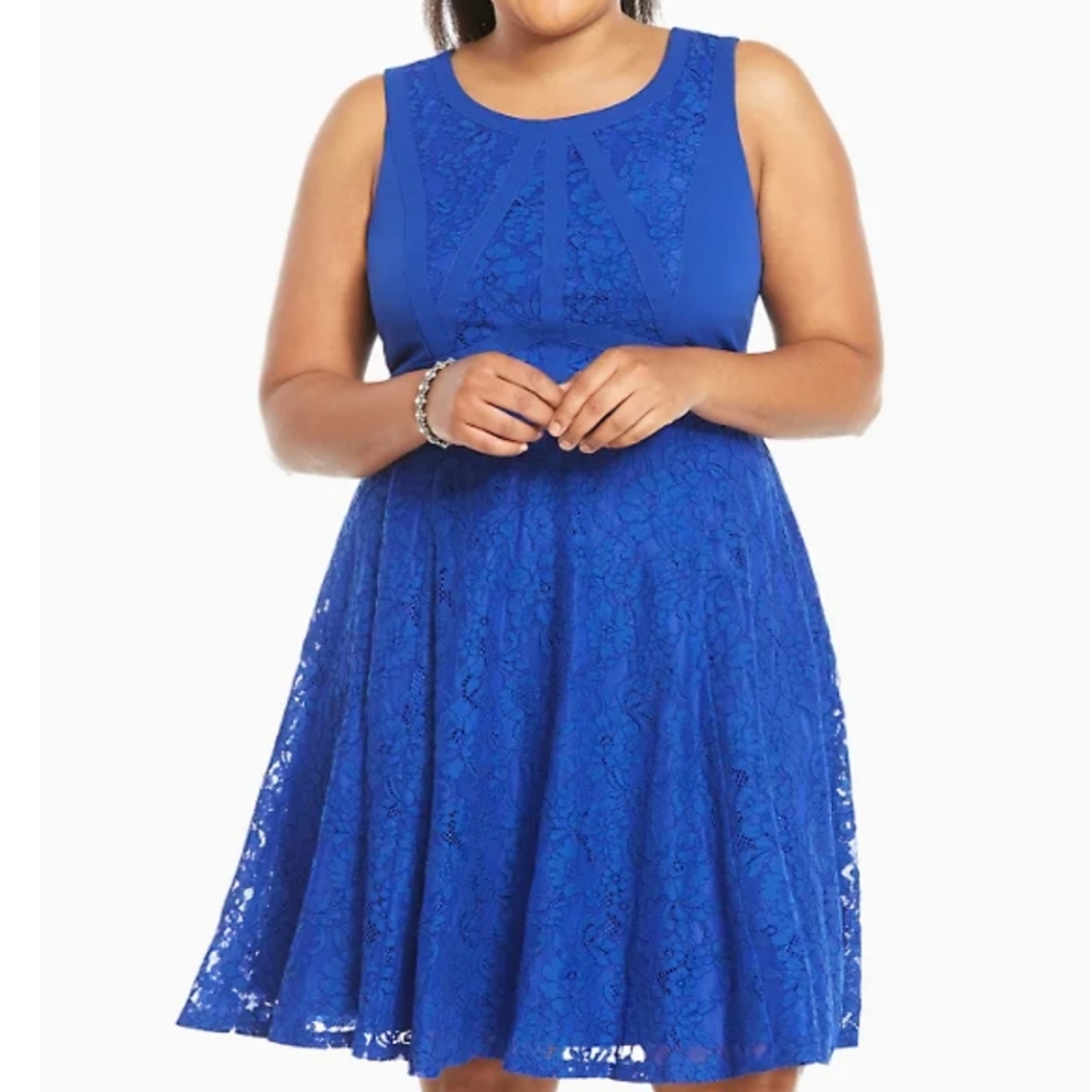 Torrid contrast blocked lace skater dress blue 20